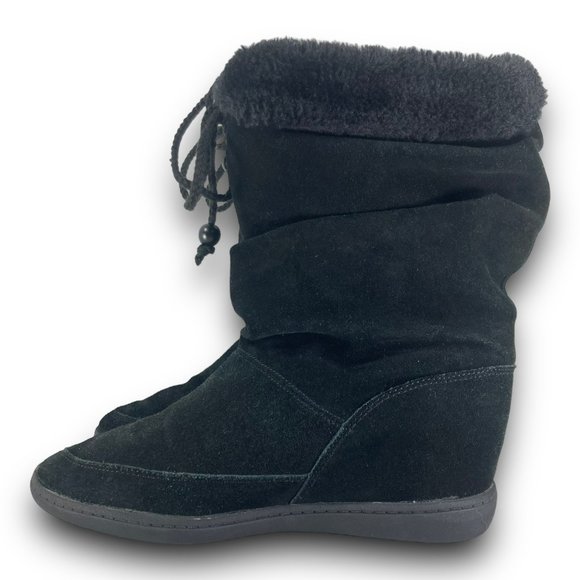 Skechers SKCH Plus 3 Pyramids Boots 48034 Suede Hidden Wedge Lined Black Women 9 - Picture 4 of 9